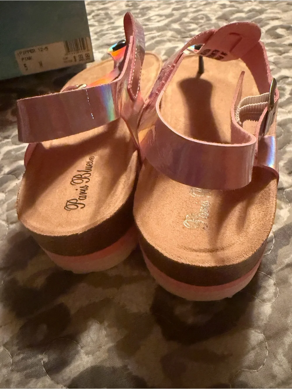 Paris Blues Girls' Pink Holographic T-Strap Platform Sandals